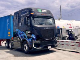 Nikola fuel cell truck at filling station