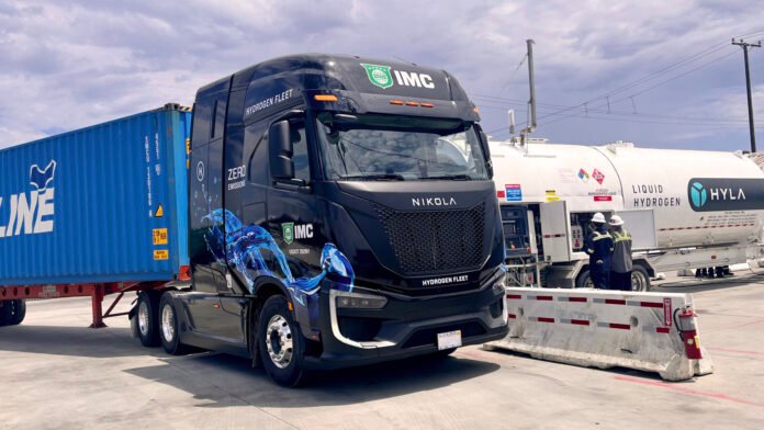 Nikola fuel cell truck at filling station