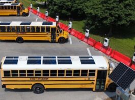 These solar-roofed electric school buses are V2X