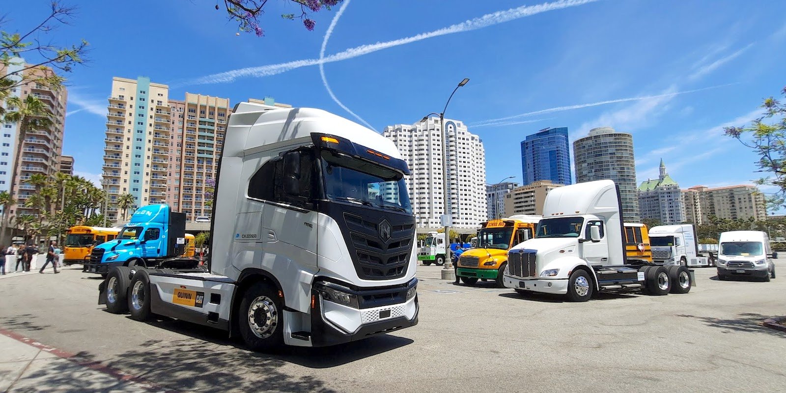 BEV trucks and buses at ACT Expo in Long Beach; image by the author.