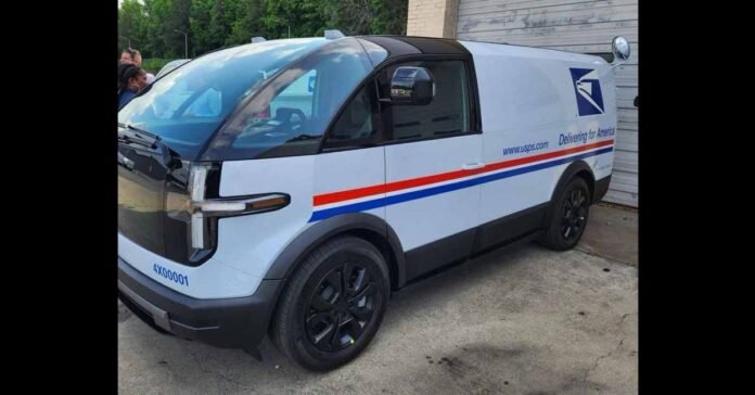 A customized version of Canoo’s electric delivery van for the USPS has been spotted in the wild