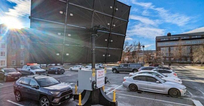 An off-grid solar tracker powers this EV charging station